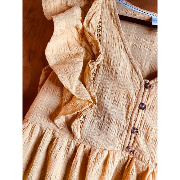 Knox Rose Women's Mustard Yellow Short Babydoll Dress Ruffles Pockets Size M - Picture 2 of 11